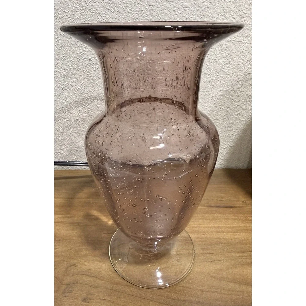 Vintage Hand Blown Pink Controlled Bubble Glass Vase 8